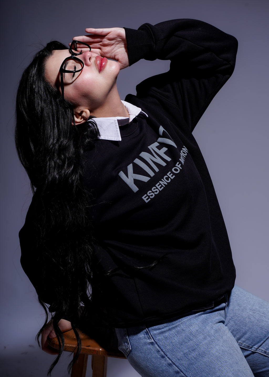 Round foam print Hoodie -Black