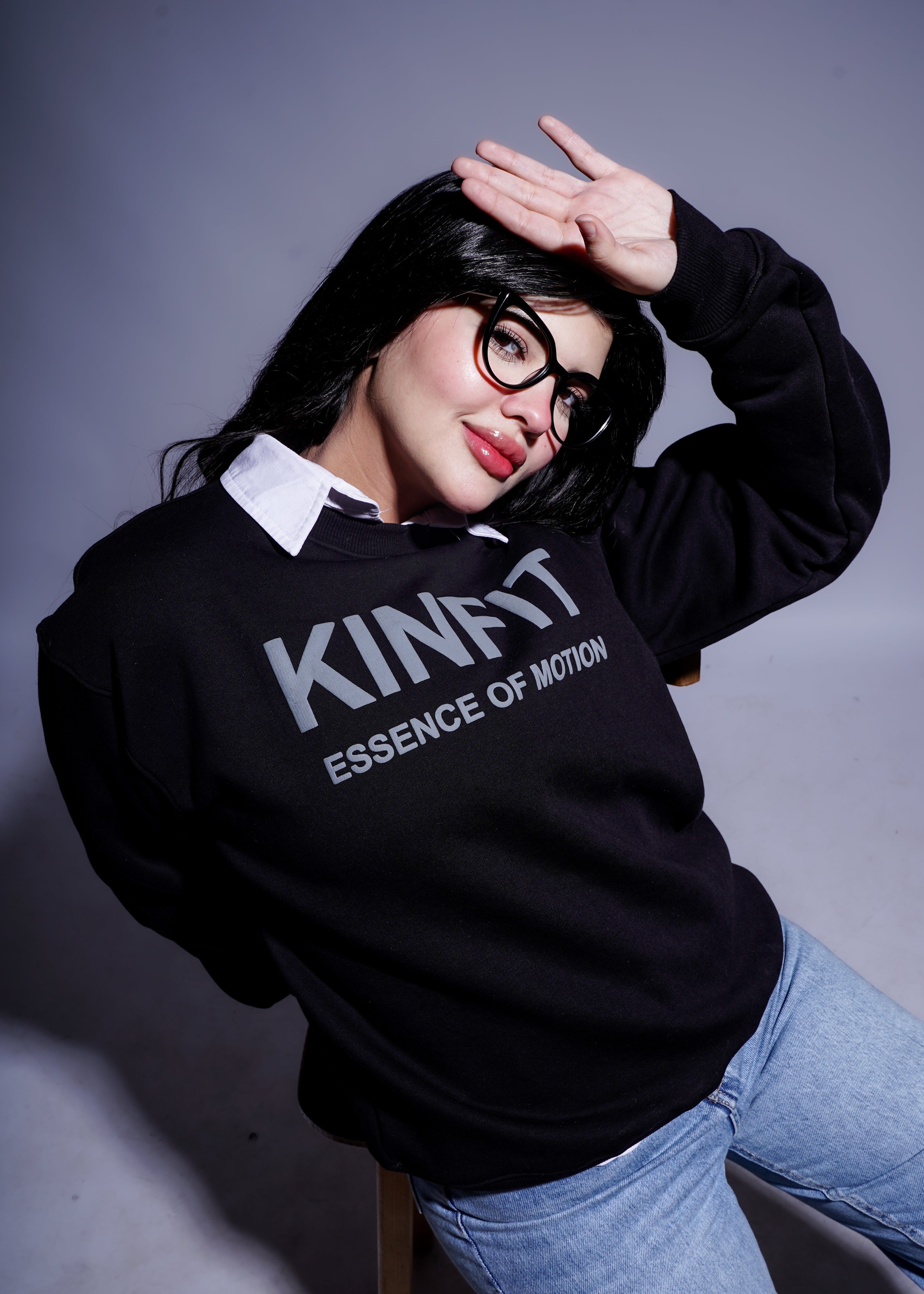 Round foam print Hoodie -Black