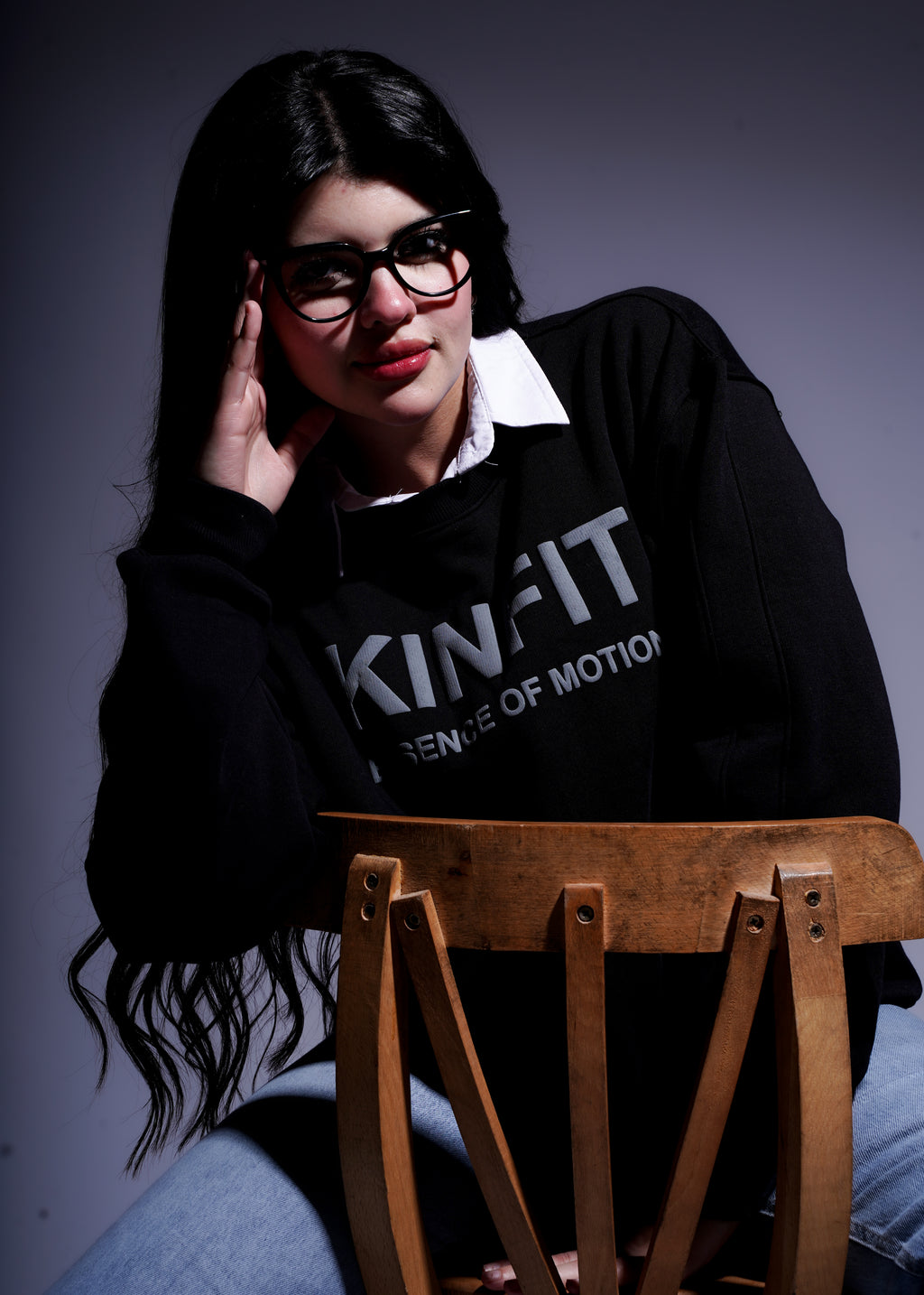 Round foam print Hoodie -Black